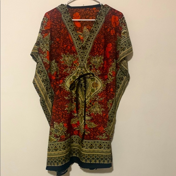 Boho Red and Black Patterned Kaftan - Picture 1 of 9